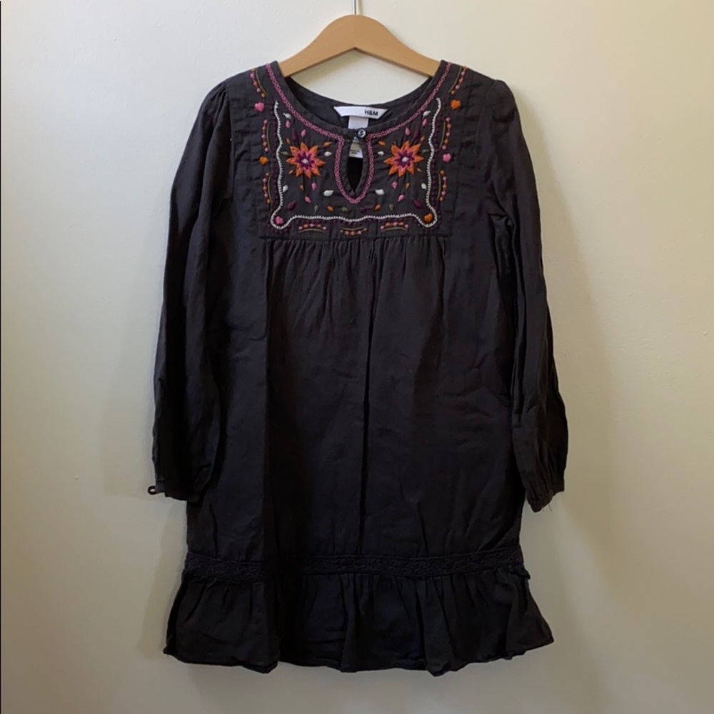 H&M dark grey dress with embroideries size 6